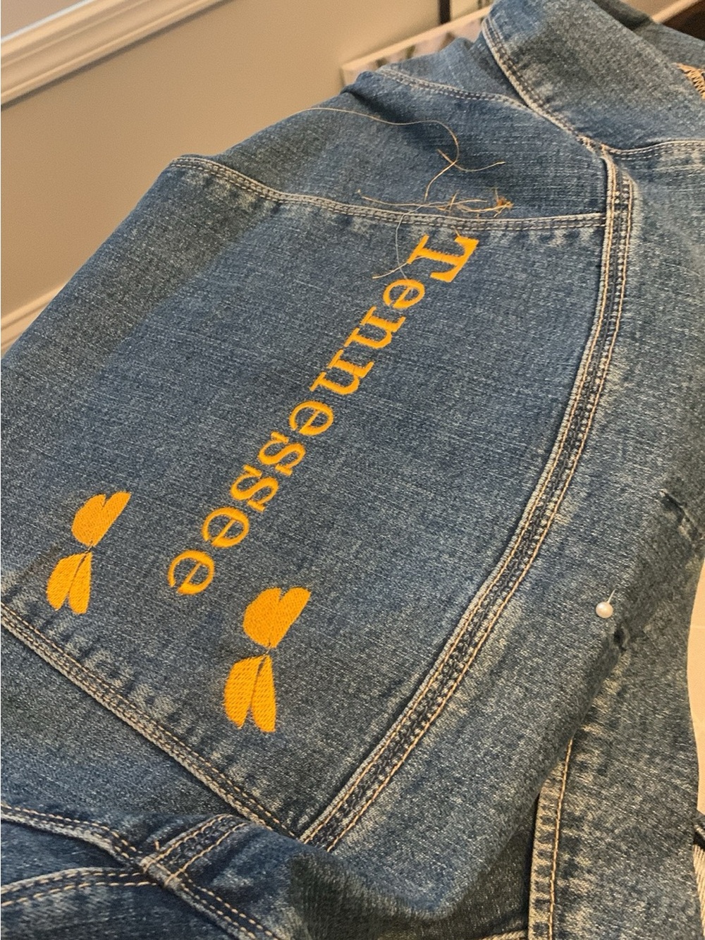 Embroidered Blue Denim Jacket with Tennessee Script - Picture 3 of 13